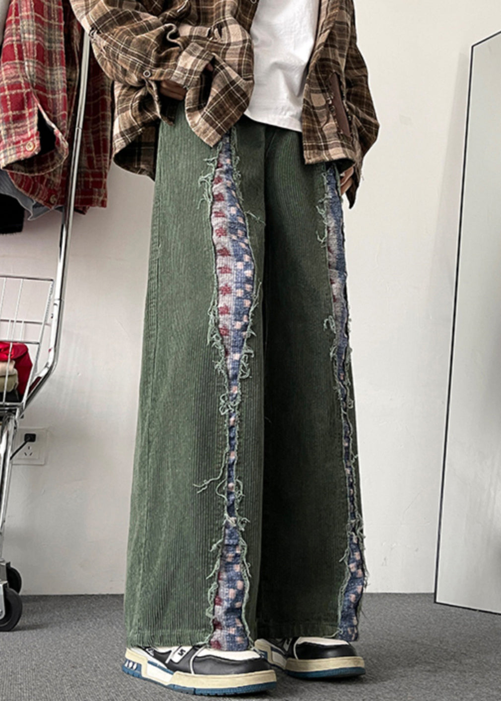 Army Chic Patchwork Pants Original Mens Design Green Corduroy