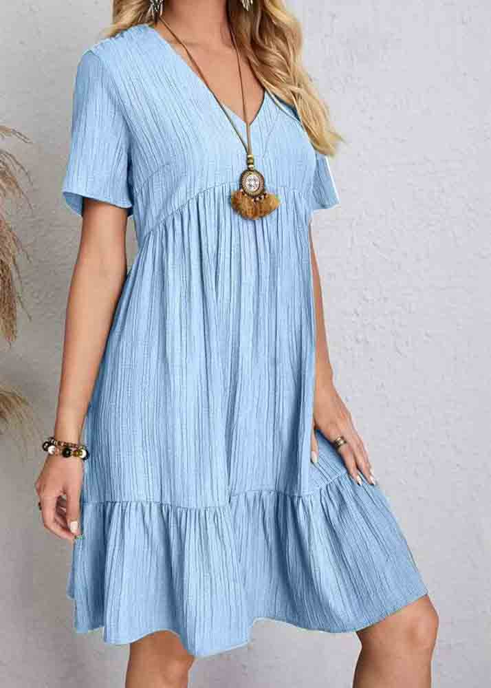 V Army Green Cotton Chic Patchwork Neck Day Dress Summer