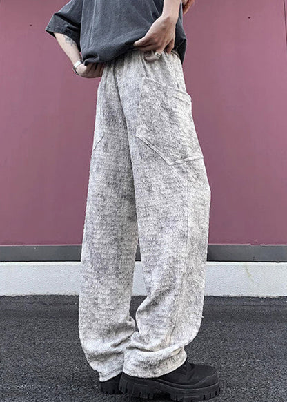 Mens Silk Beige Wrinkled Pants Chic Pockets Ice Summer