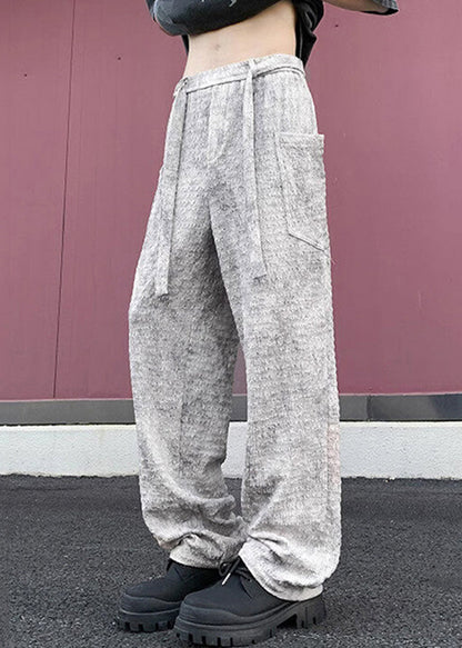 Mens Silk Beige Wrinkled Pants Chic Pockets Ice Summer