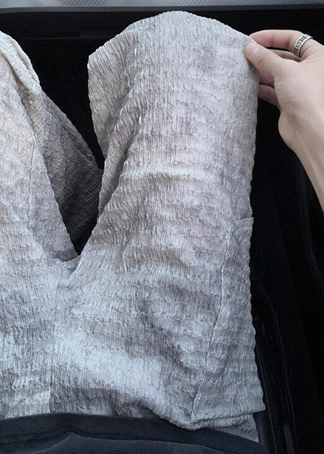 Mens Silk Beige Wrinkled Pants Chic Pockets Ice Summer