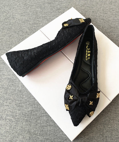 Chic Shoes Bow Black Pointed Flat Splicing Toe