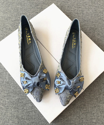 Chic Shoes Bow Black Pointed Flat Splicing Toe