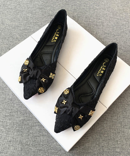 Chic Shoes Bow Black Pointed Flat Splicing Toe