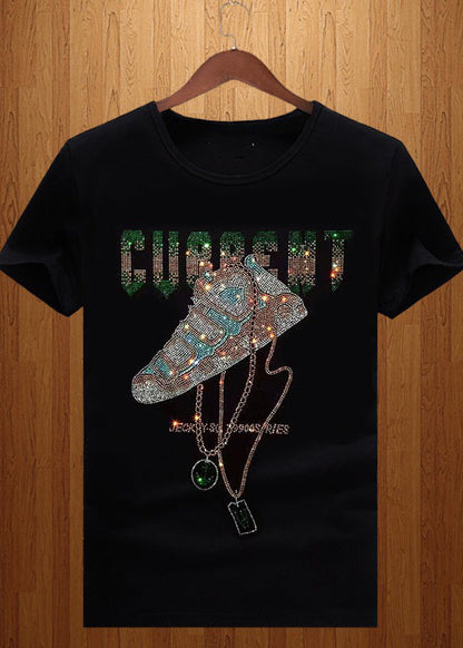 Cotton O Zircon Chic Neck Black Summer Men T Shirt