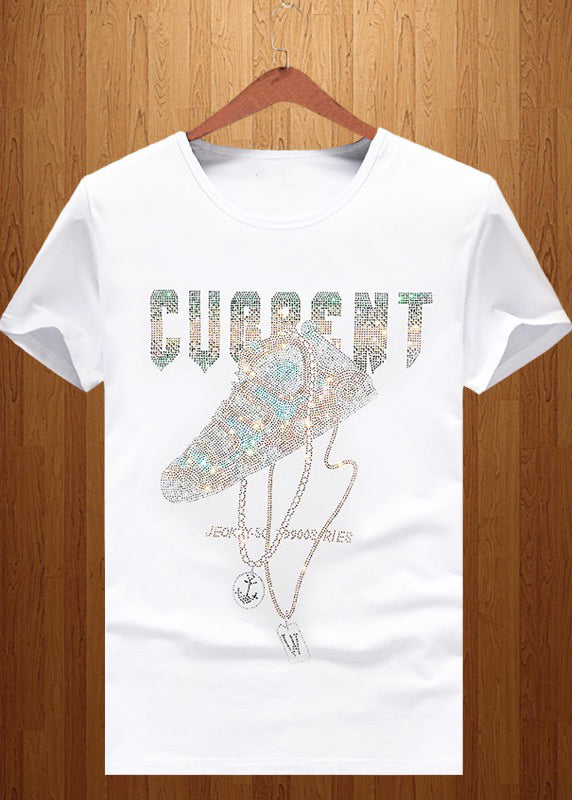 Cotton O Zircon Chic Neck Black Summer Men T Shirt