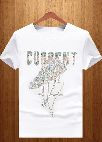 Cotton O Zircon Chic Neck Black Summer Men T Shirt