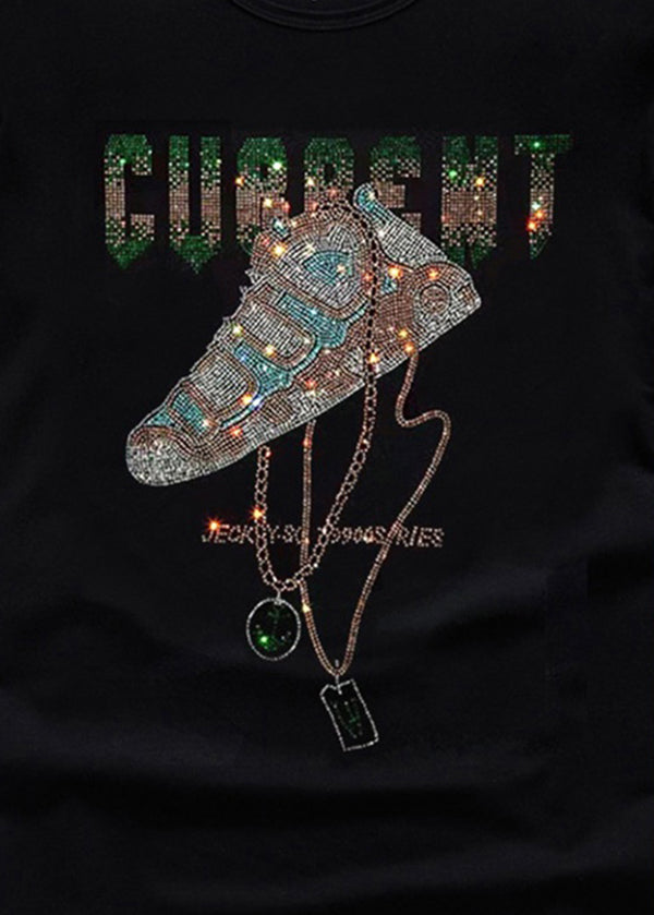 Cotton O Zircon Chic Neck Black Summer Men T Shirt