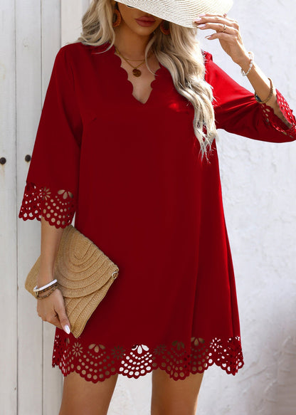 Sleeve A Mid Neck Half V Dresses Line Chic Black