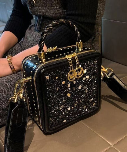 Calf Leather Mini Zircon Black Chic Bag Versatile