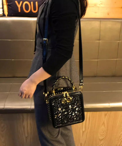 Calf Leather Mini Zircon Black Chic Bag Versatile