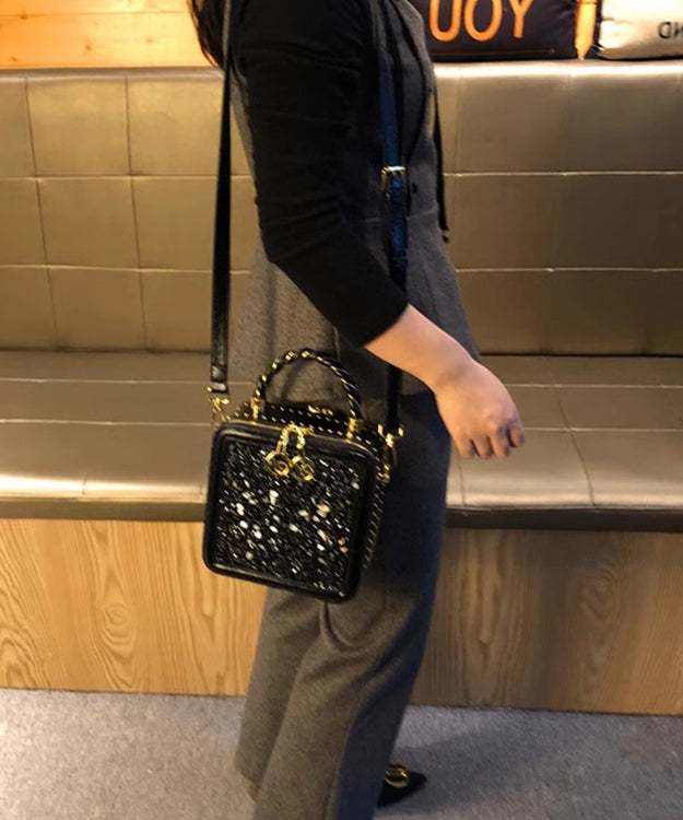 Calf Leather Mini Zircon Black Chic Bag Versatile