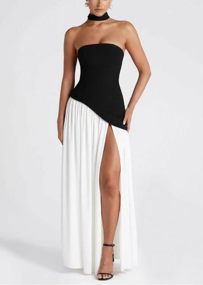 Black White Open Patchwork Chiffon Side Dresses Chic Party