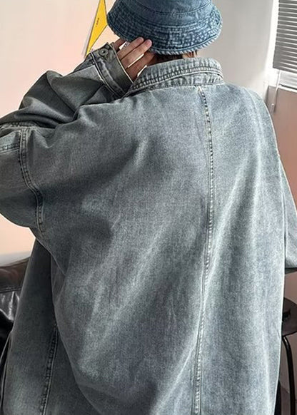 Button Chic Coats Spring Blue TC046 Patchwork Mens Pockets