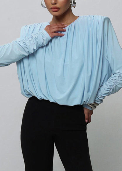 Chic Bodysuit Blue Fall Backless O-Neck