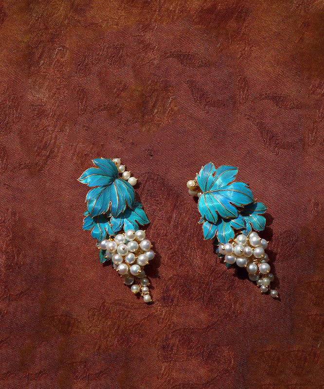 Drip Overgild Stud Sterling Earrings Chic Glaze Grape Silver Blue