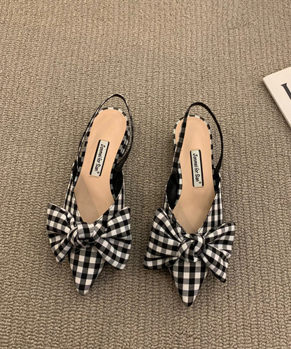 Chic Fabric Cotton Plaid Bow Splicing Chunky Sandals Big