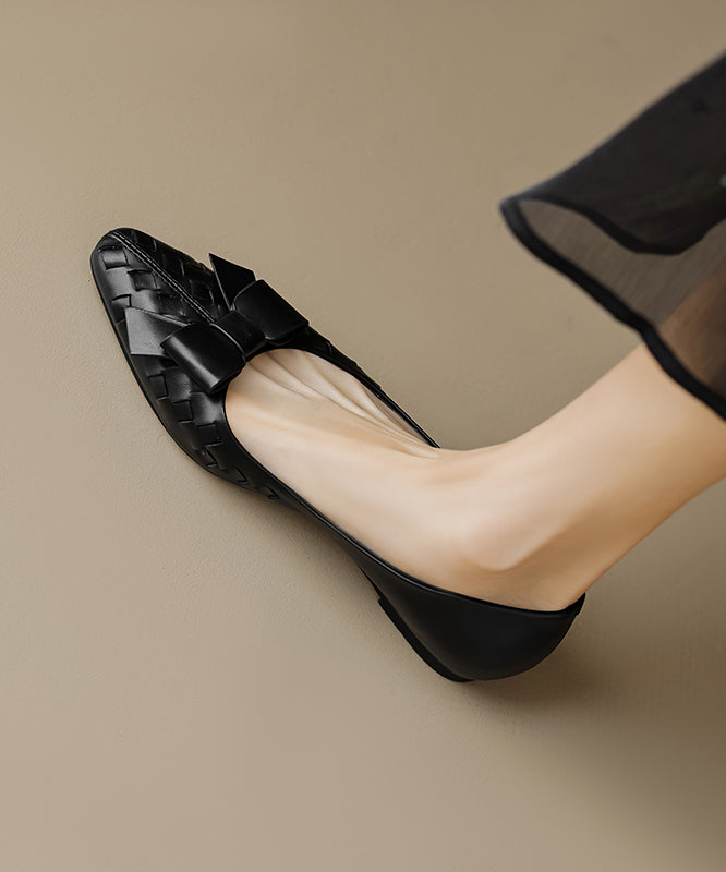 Soft Bow Sheepskin Splicing Chic Flats Black Comfy