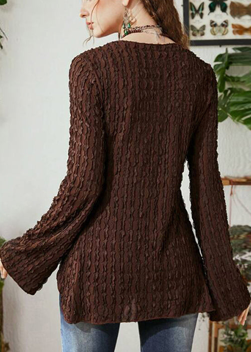 Chic Up Cotton Patchwork Lace Cardigan Brown Knitting Butterfly
