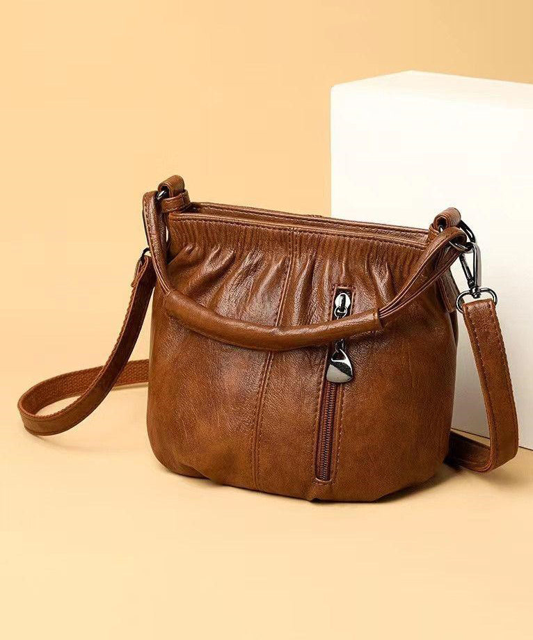 Chic Versatile Leather Faux Shoulder Brown Bag