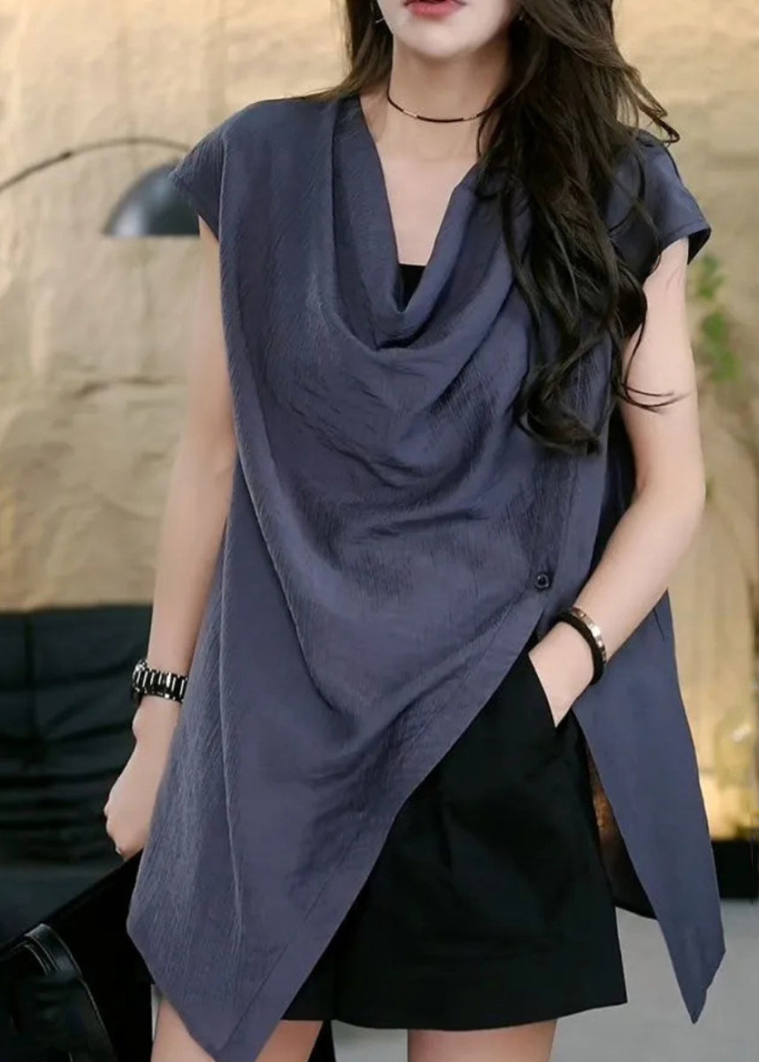 Tops Sleeveless Side Asymmetrical Solid Open Coffee Chic