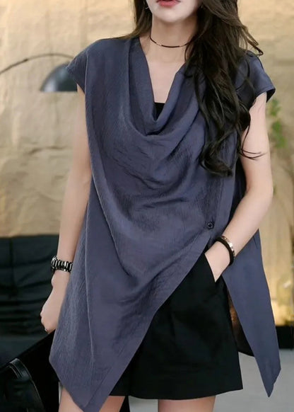 Tops Sleeveless Side Asymmetrical Solid Open Coffee Chic