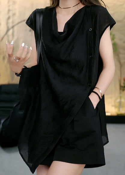 Tops Sleeveless Side Asymmetrical Solid Open Coffee Chic