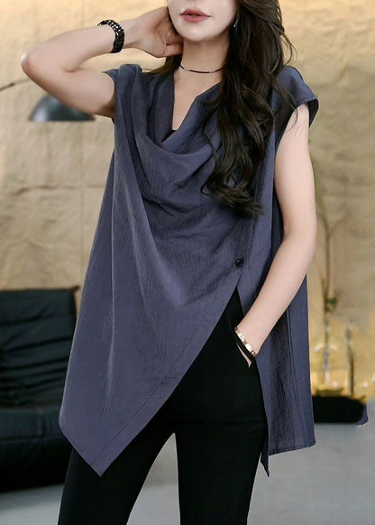 Tops Sleeveless Side Asymmetrical Solid Open Coffee Chic