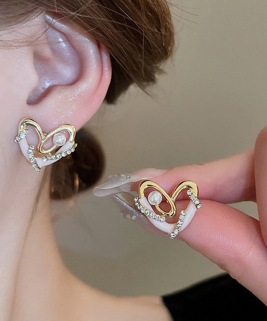 Zircon Chic Alloy Love Colorblock Earrings Stud Drip Glaze Pearl