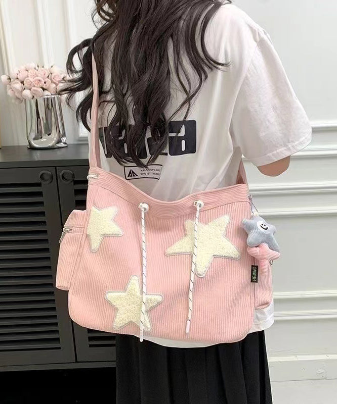 Shoulder Corduroy Five-pointed Chic Drawstring Appliques Star