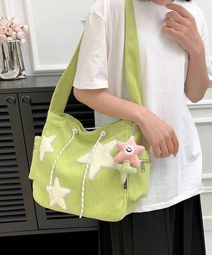 Shoulder Corduroy Five-pointed Chic Drawstring Appliques Star