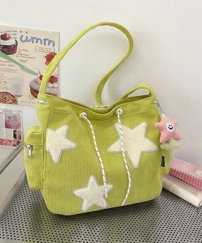 Shoulder Corduroy Five-pointed Chic Drawstring Appliques Star