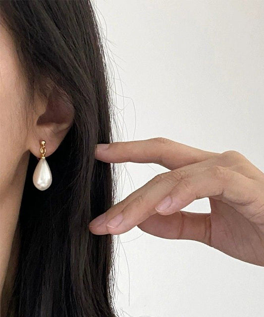 Pearl Copper Earrings Stud Chic Gold Alloy Drop Water