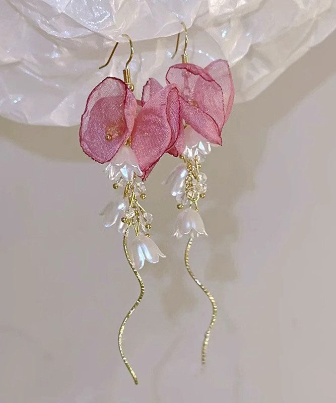 Chic Copper Gold Zircon Tassel Pearl Drop Earrings Bellflower