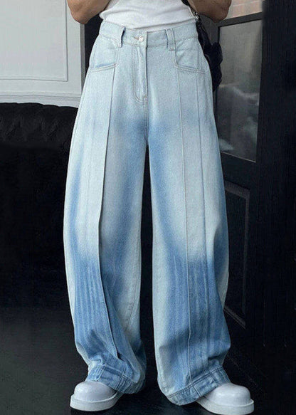 Waist Gradient Denim Leg Pockets Men Color High Wide Chic Pants