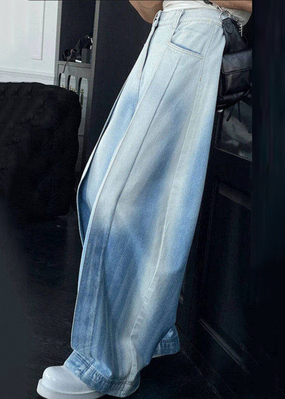 Waist Gradient Denim Leg Pockets Men Color High Wide Chic Pants