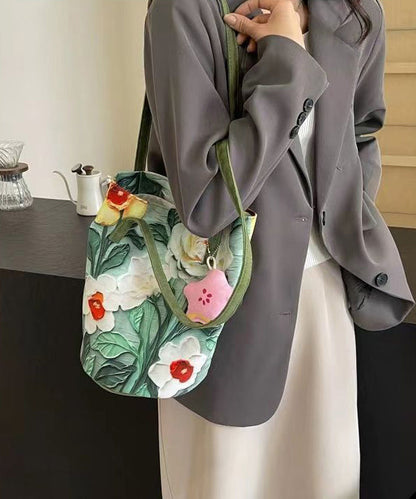 Bag Green Bucket Capacity Large Grass Paitings Chic