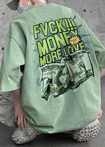 T Cotton Men Print Green Sleeve Letter Half Best Chic Shirts