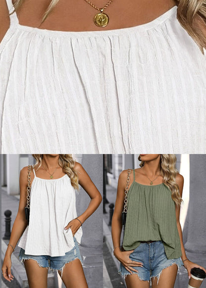 Sleeveless Green Solid Chic Vest Loose