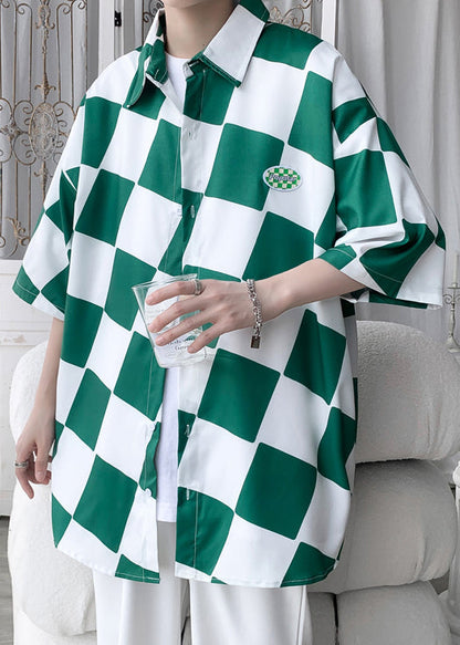 Ice Shirts Sleeve Chic Plaid Green Collar Men Peter Silk Half Pan