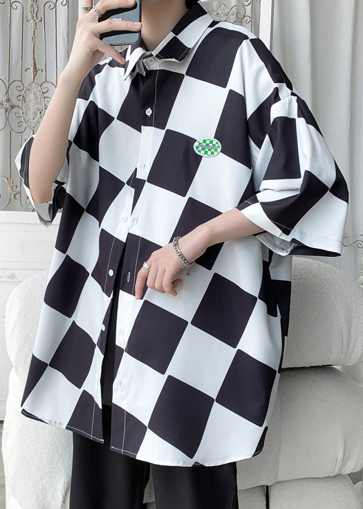 Ice Shirts Sleeve Chic Plaid Green Collar Men Peter Silk Half Pan