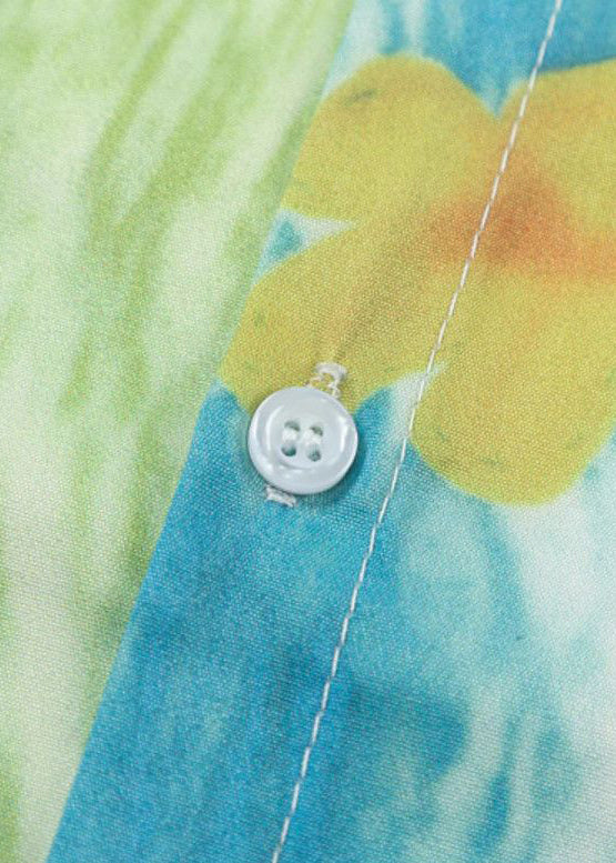 Shirts Green Cotton Print Mens Pan Collar Peter Chic Pockets