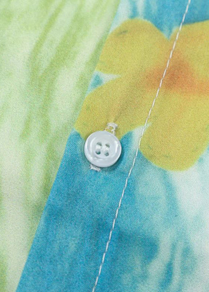 Shirts Green Cotton Print Mens Pan Collar Peter Chic Pockets