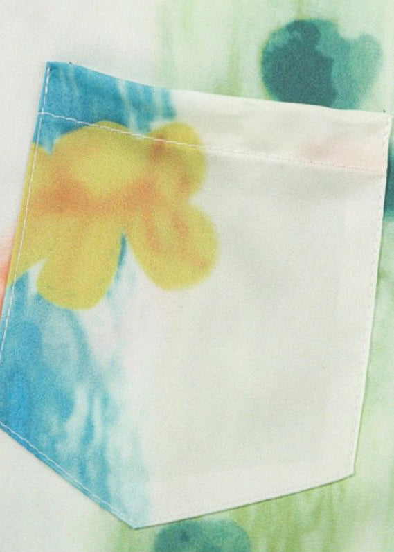 Shirts Green Cotton Print Mens Pan Collar Peter Chic Pockets