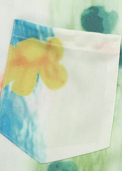 Shirts Green Cotton Print Mens Pan Collar Peter Chic Pockets