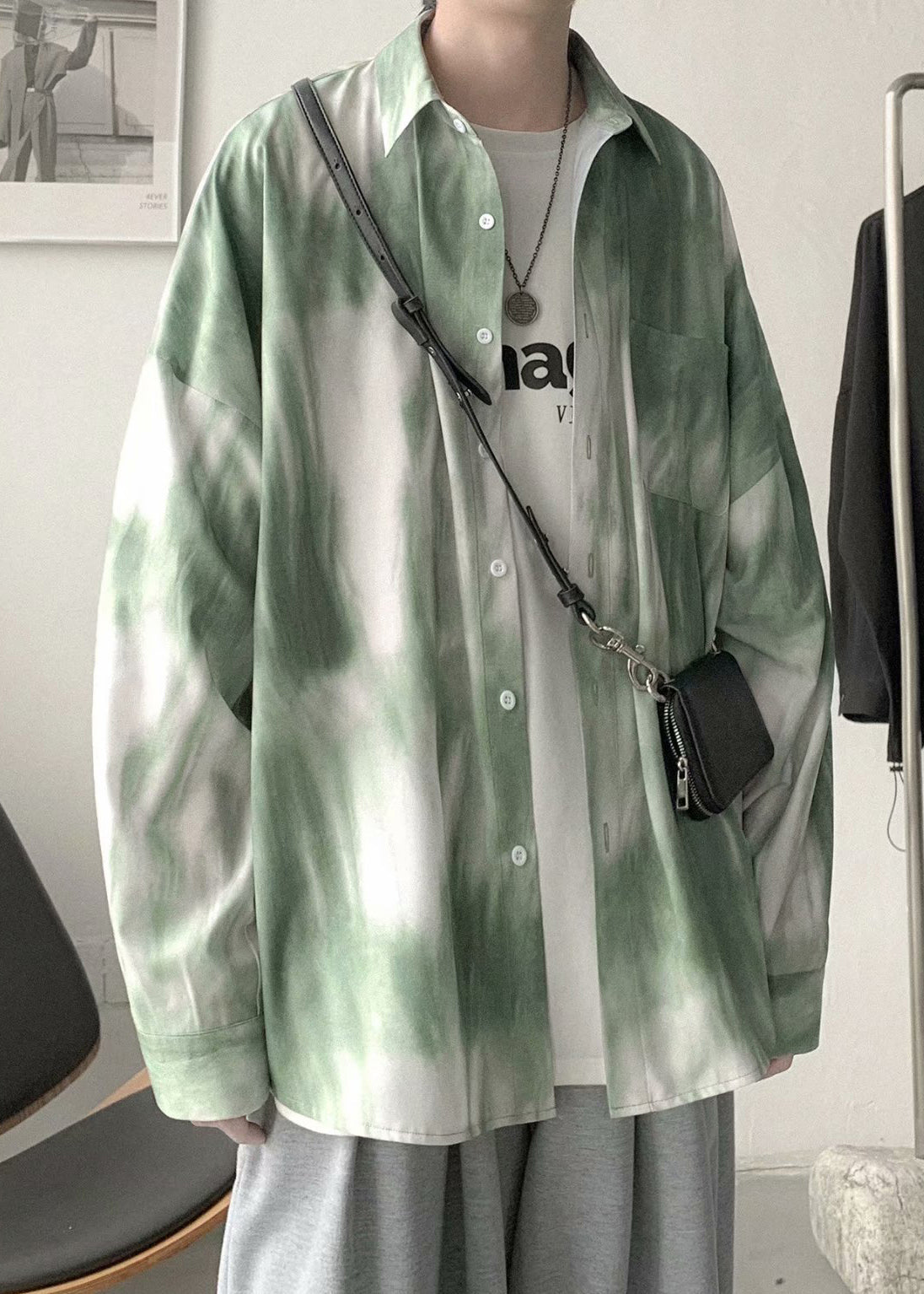 Shirts Men Pan Spring Cotton Tie Chic Peter Collar Green Dye