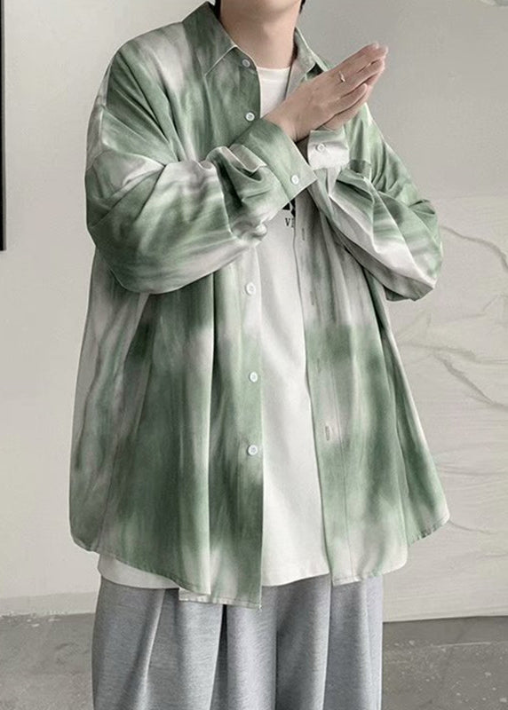 Shirts Men Pan Spring Cotton Tie Chic Peter Collar Green Dye