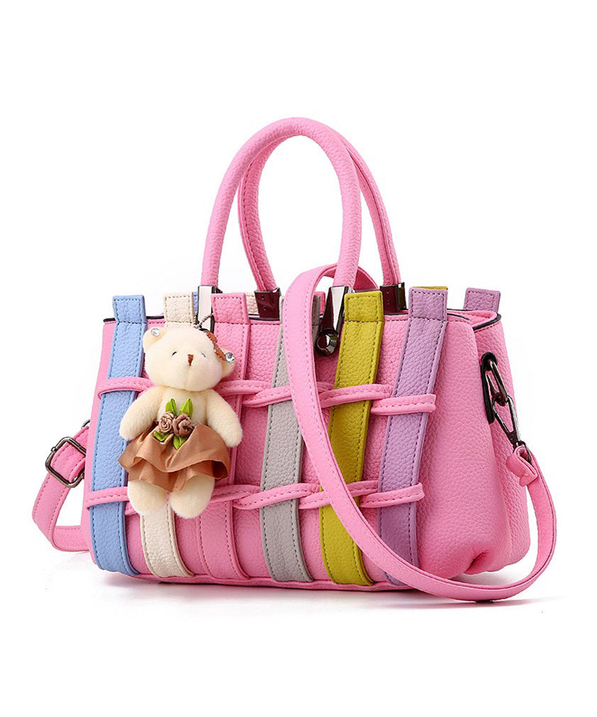 Faux Leather Tote Grey Patchwork Handbag Chic