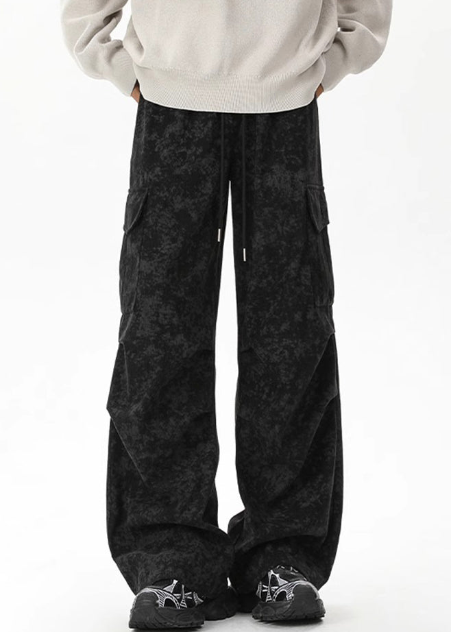 Corduroy Dye Tie Pants Chic Waist Men Khaki Pockets Elastic