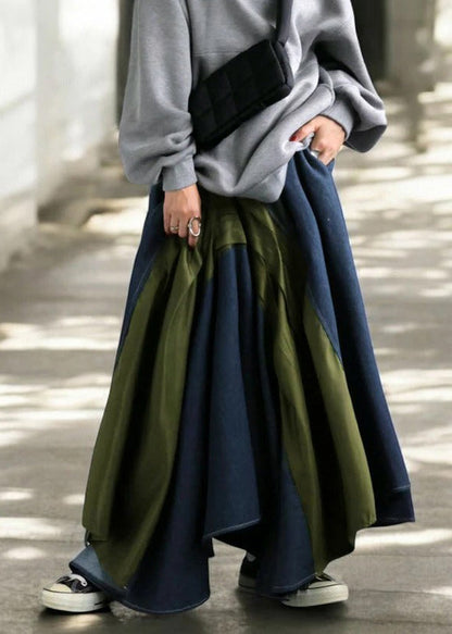 Mixed Summer Chic Color Asymmetrical Patchwork Skirt Denim